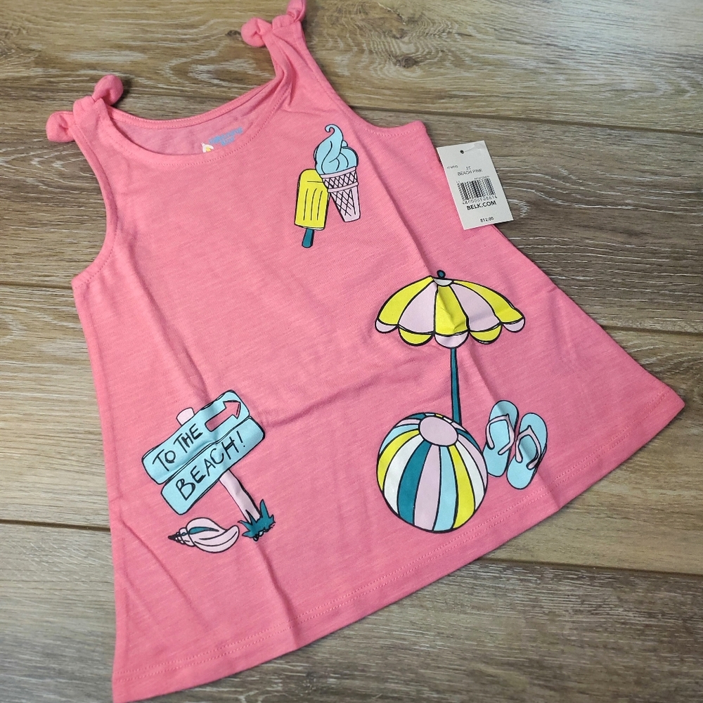 Girl's Lightening Bug pink graphic tank with beach graphics Sizee 2T